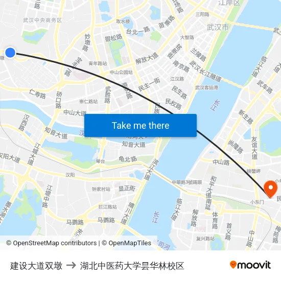 建设大道双墩 to 湖北中医药大学昙华林校区 map