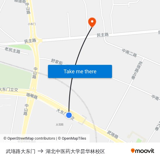 武珞路大东门 to 湖北中医药大学昙华林校区 map