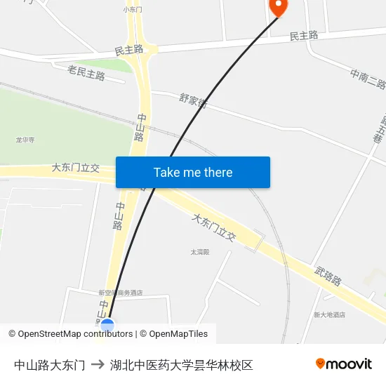 中山路大东门 to 湖北中医药大学昙华林校区 map