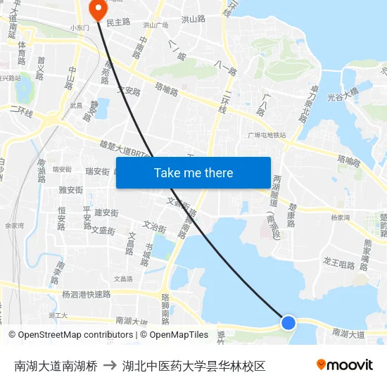 南湖大道南湖桥 to 湖北中医药大学昙华林校区 map