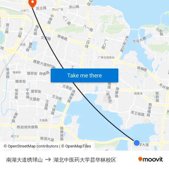 南湖大道绣球山 to 湖北中医药大学昙华林校区 map