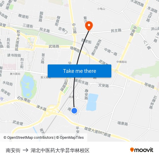 南安街 to 湖北中医药大学昙华林校区 map