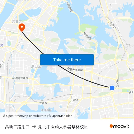 高新二路湖口 to 湖北中医药大学昙华林校区 map