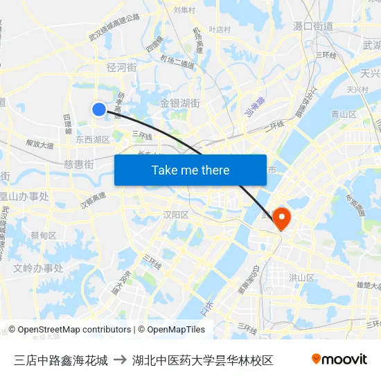 三店中路鑫海花城 to 湖北中医药大学昙华林校区 map
