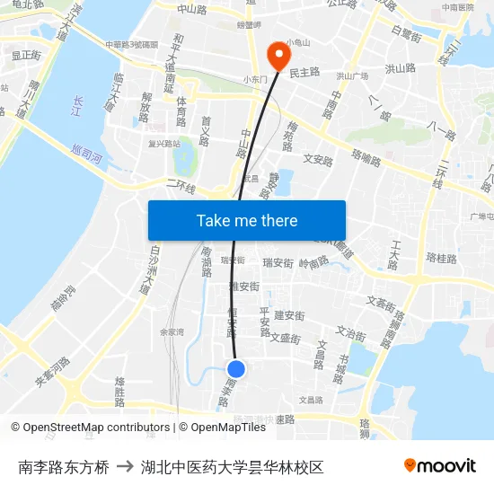 南李路东方桥 to 湖北中医药大学昙华林校区 map