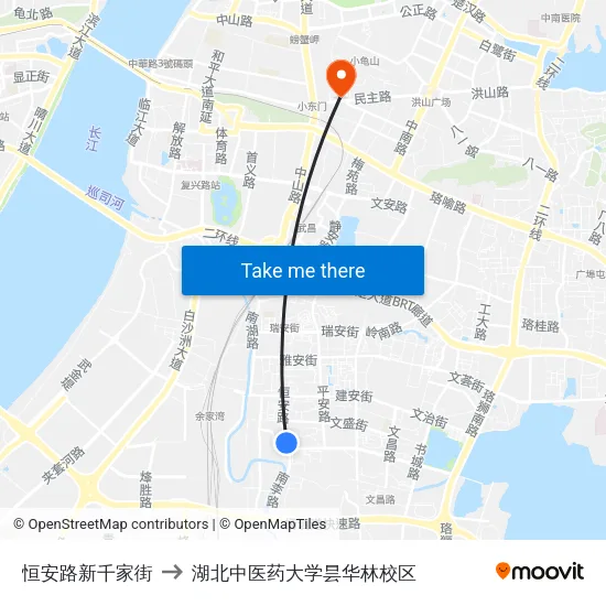 恒安路新千家街 to 湖北中医药大学昙华林校区 map