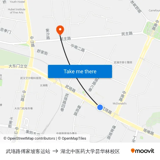 武珞路傅家坡客运站 to 湖北中医药大学昙华林校区 map