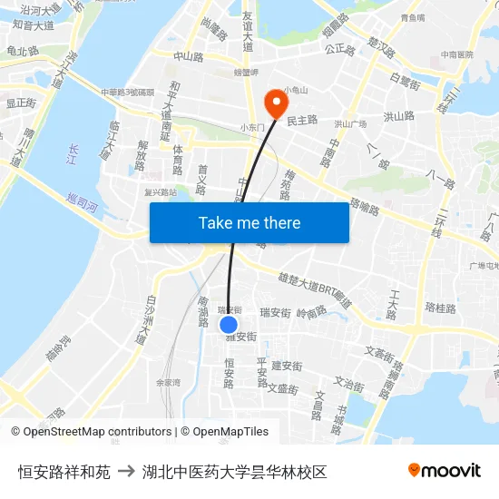 恒安路祥和苑 to 湖北中医药大学昙华林校区 map