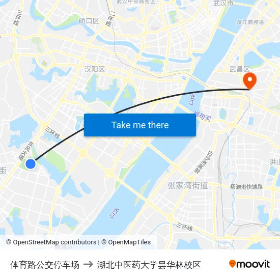 体育路公交停车场 to 湖北中医药大学昙华林校区 map
