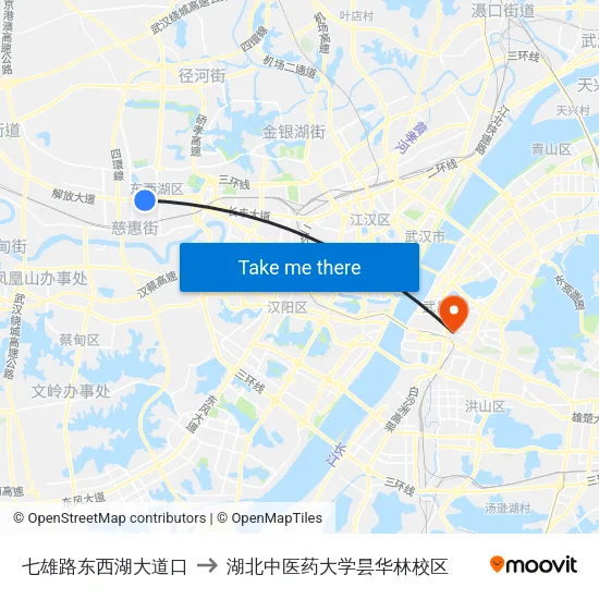 七雄路东西湖大道口 to 湖北中医药大学昙华林校区 map
