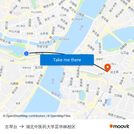 古琴台 to 湖北中医药大学昙华林校区 map