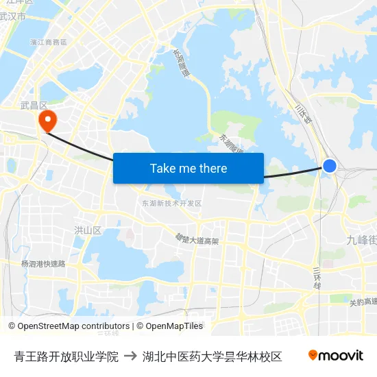 青王路开放职业学院 to 湖北中医药大学昙华林校区 map