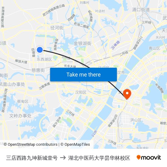 三店西路九坤新城壹号 to 湖北中医药大学昙华林校区 map