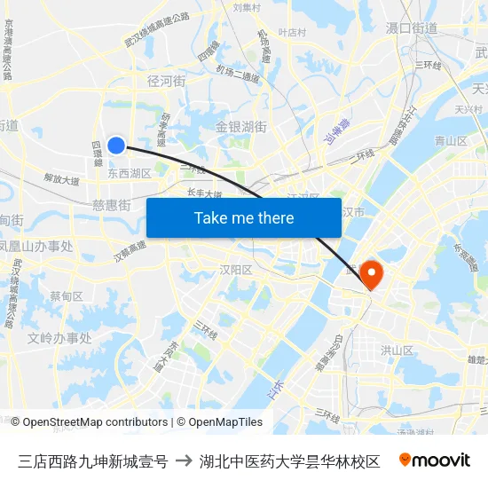 三店西路九坤新城壹号 to 湖北中医药大学昙华林校区 map