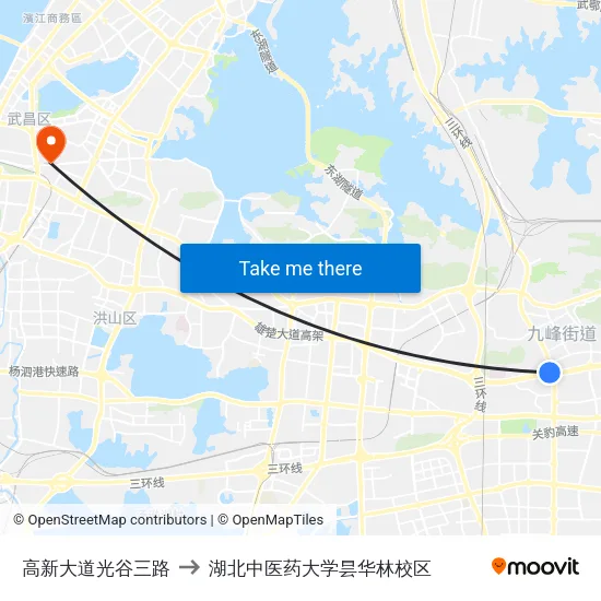 高新大道光谷三路 to 湖北中医药大学昙华林校区 map