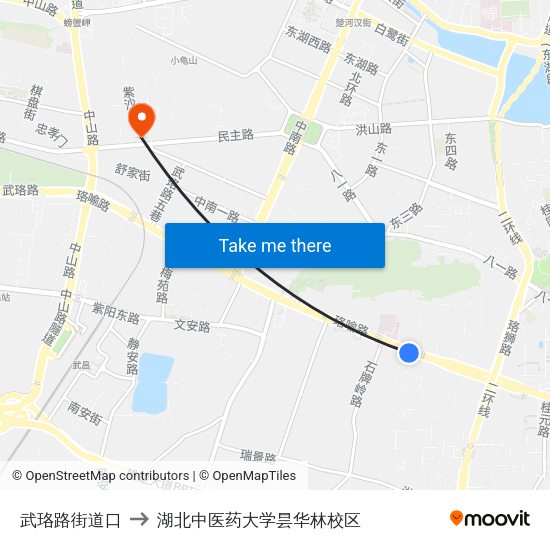 武珞路街道口 to 湖北中医药大学昙华林校区 map