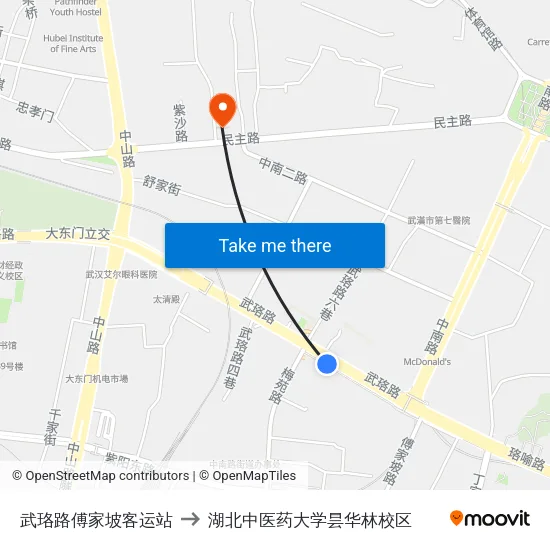 武珞路傅家坡客运站 to 湖北中医药大学昙华林校区 map
