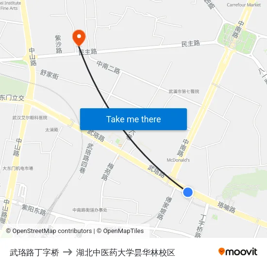 武珞路丁字桥 to 湖北中医药大学昙华林校区 map