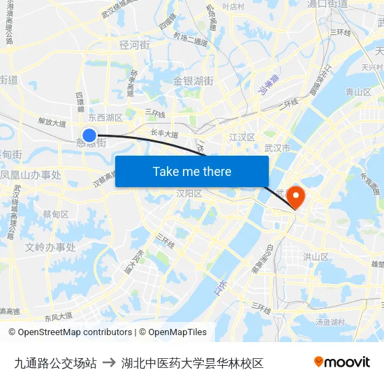 九通路公交场站 to 湖北中医药大学昙华林校区 map