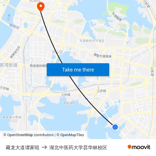 藏龙大道谭家咀 to 湖北中医药大学昙华林校区 map