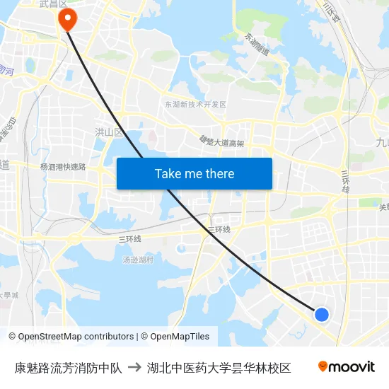 康魅路流芳消防中队 to 湖北中医药大学昙华林校区 map