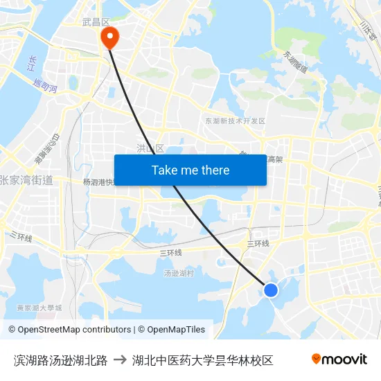 滨湖路汤逊湖北路 to 湖北中医药大学昙华林校区 map
