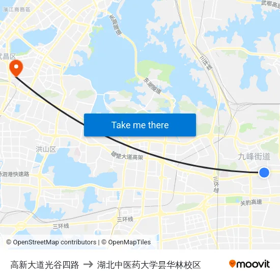 高新大道光谷四路 to 湖北中医药大学昙华林校区 map