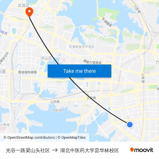 光谷一路梁山头社区 to 湖北中医药大学昙华林校区 map
