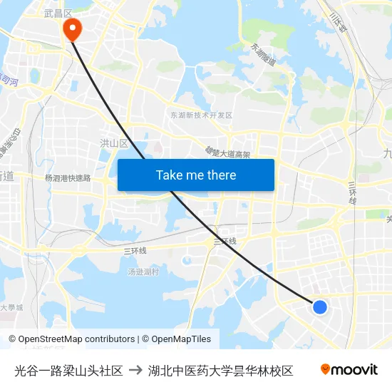 光谷一路梁山头社区 to 湖北中医药大学昙华林校区 map