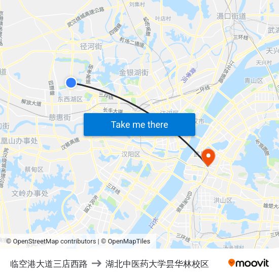 临空港大道三店西路 to 湖北中医药大学昙华林校区 map