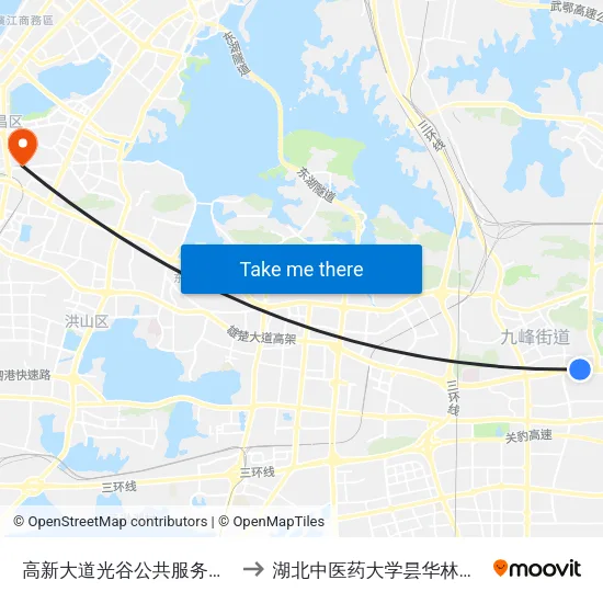 高新大道光谷公共服务中心 to 湖北中医药大学昙华林校区 map