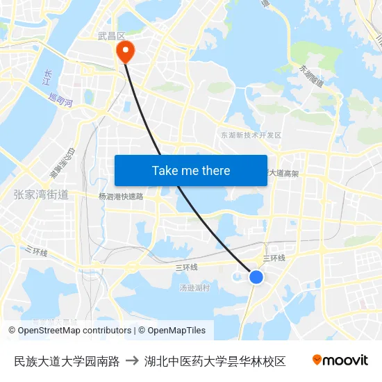 民族大道大学园南路 to 湖北中医药大学昙华林校区 map