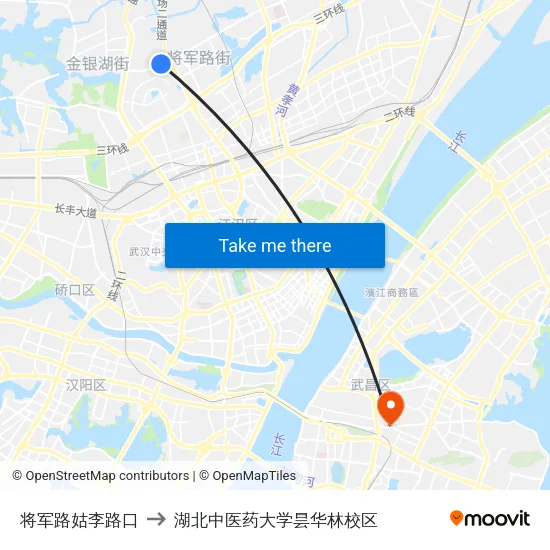 将军路姑李路口 to 湖北中医药大学昙华林校区 map
