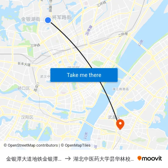 金银潭大道地铁金银潭站 to 湖北中医药大学昙华林校区 map