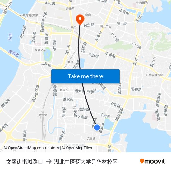 文馨街书城路口 to 湖北中医药大学昙华林校区 map