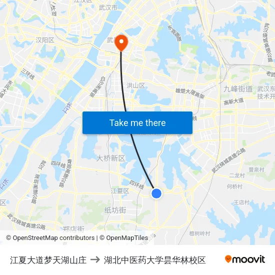 江夏大道梦天湖山庄 to 湖北中医药大学昙华林校区 map