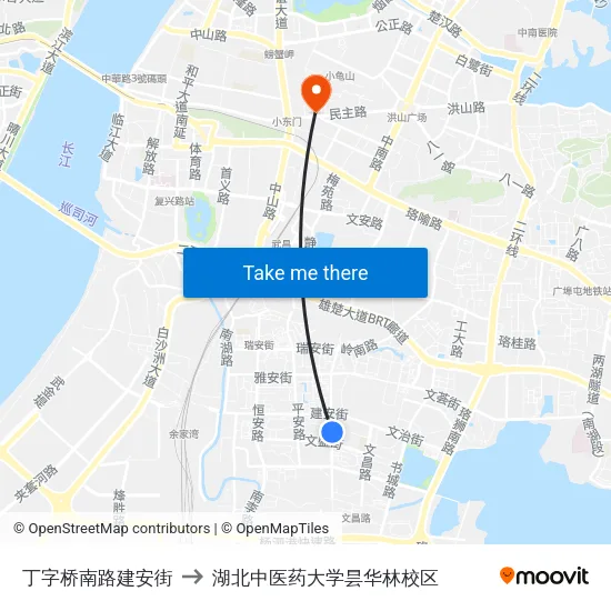 丁字桥南路建安街 to 湖北中医药大学昙华林校区 map