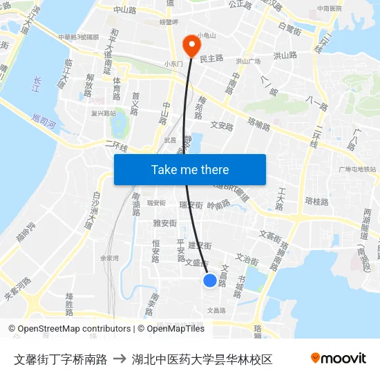 文馨街丁字桥南路 to 湖北中医药大学昙华林校区 map