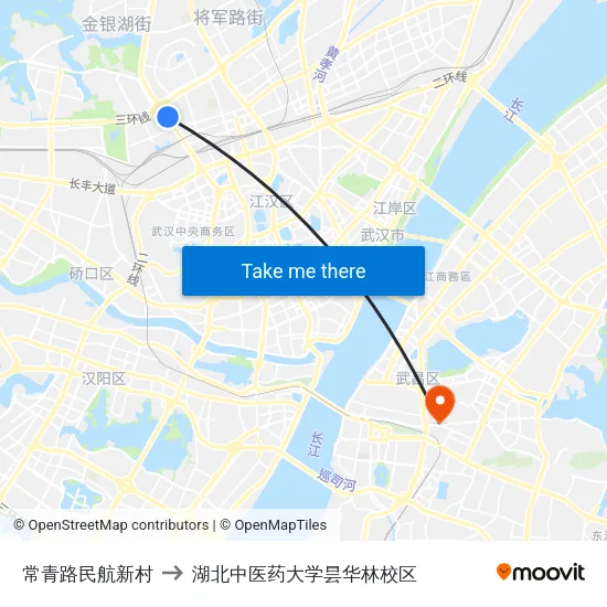 常青路民航新村 to 湖北中医药大学昙华林校区 map