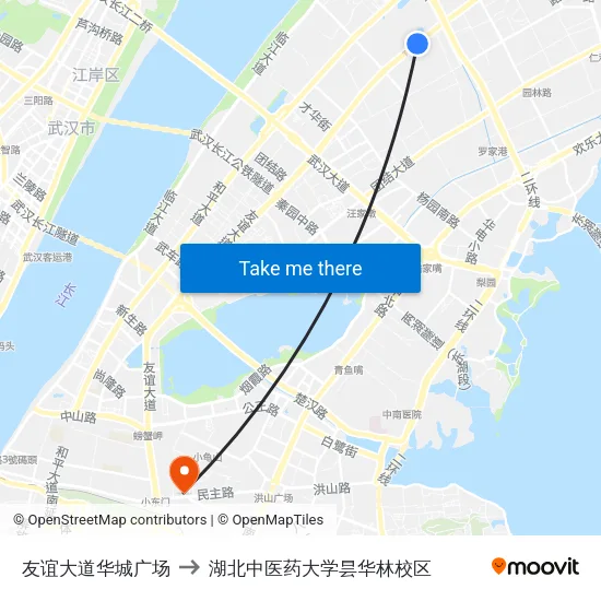 友谊大道华城广场 to 湖北中医药大学昙华林校区 map