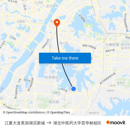 江夏大道美加湖滨新城 to 湖北中医药大学昙华林校区 map