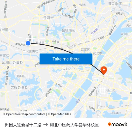 田园大道新城十二路 to 湖北中医药大学昙华林校区 map