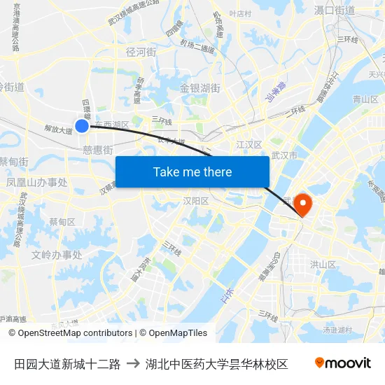 田园大道新城十二路 to 湖北中医药大学昙华林校区 map