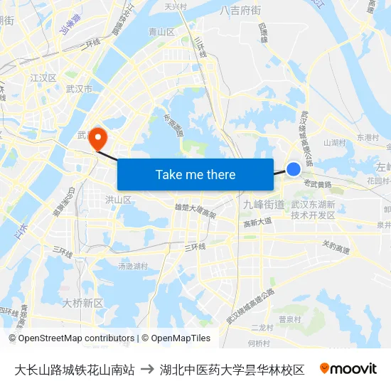 大长山路城铁花山南站 to 湖北中医药大学昙华林校区 map