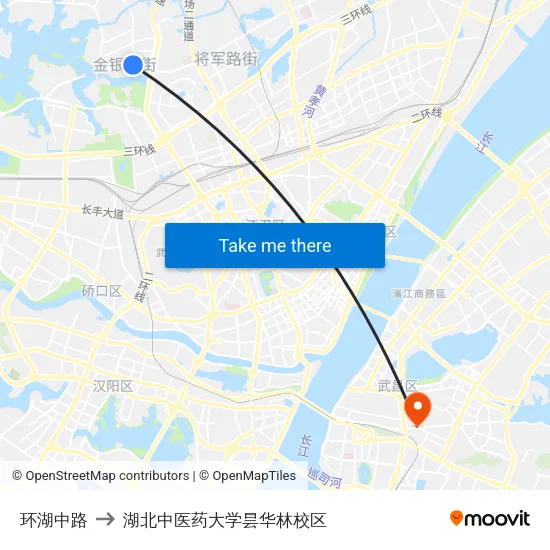 环湖中路 to 湖北中医药大学昙华林校区 map