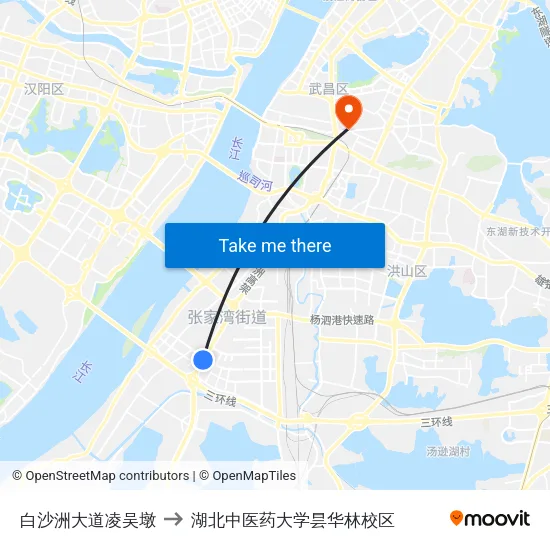白沙洲大道凌吴墩 to 湖北中医药大学昙华林校区 map