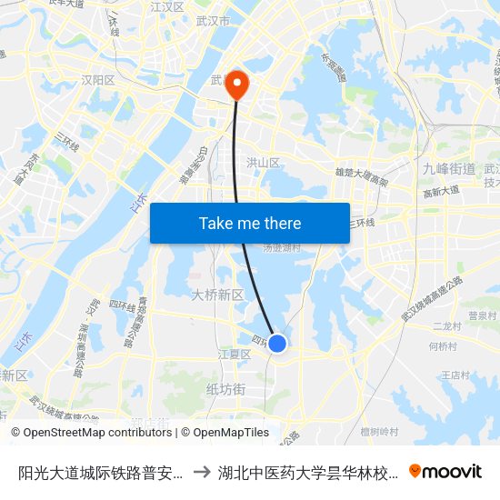 阳光大道城际铁路普安站 to 湖北中医药大学昙华林校区 map