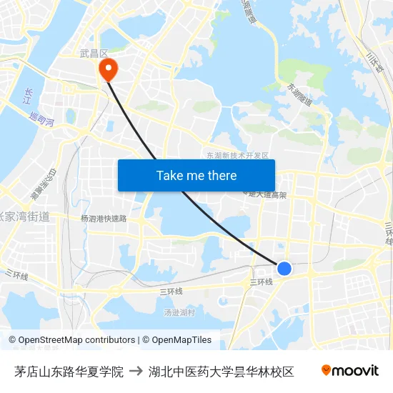 茅店山东路华夏学院 to 湖北中医药大学昙华林校区 map