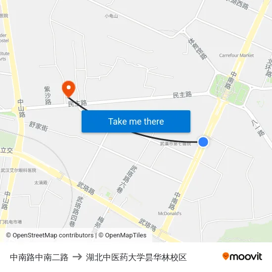 中南路中南二路 to 湖北中医药大学昙华林校区 map