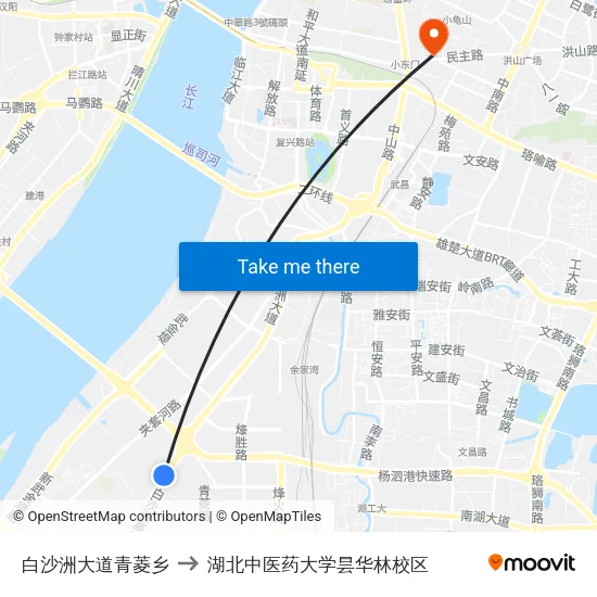 白沙洲大道青菱乡 to 湖北中医药大学昙华林校区 map